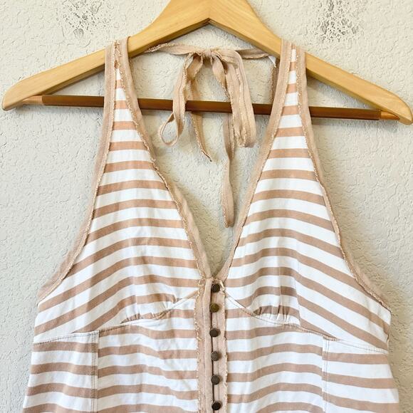 WE THE FREE Mylo Tank Top Tan White Striped Halter Neck Beach Vacay NWT - Picture 6 of 12